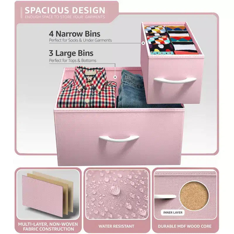 Dresser with 7 Drawers - Storage Chest Organizer with Steel Frame, Wood Top, Handles, Fabric Bins