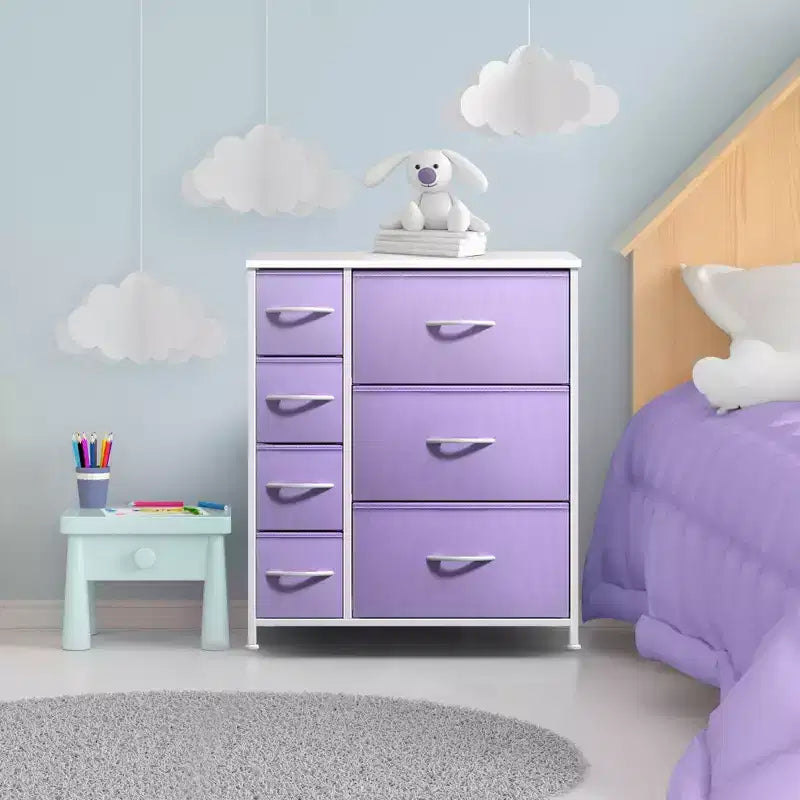 Dresser with 7 Drawers - Storage Chest Organizer with Steel Frame, Wood Top, Handles, Fabric Bins