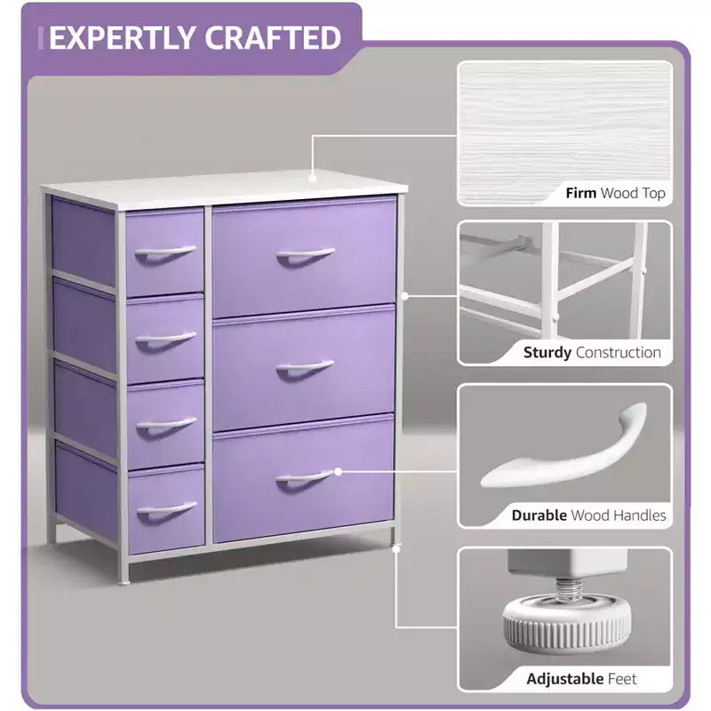 Dresser with 7 Drawers - Storage Chest Organizer with Steel Frame, Wood Top, Handles, Fabric Bins