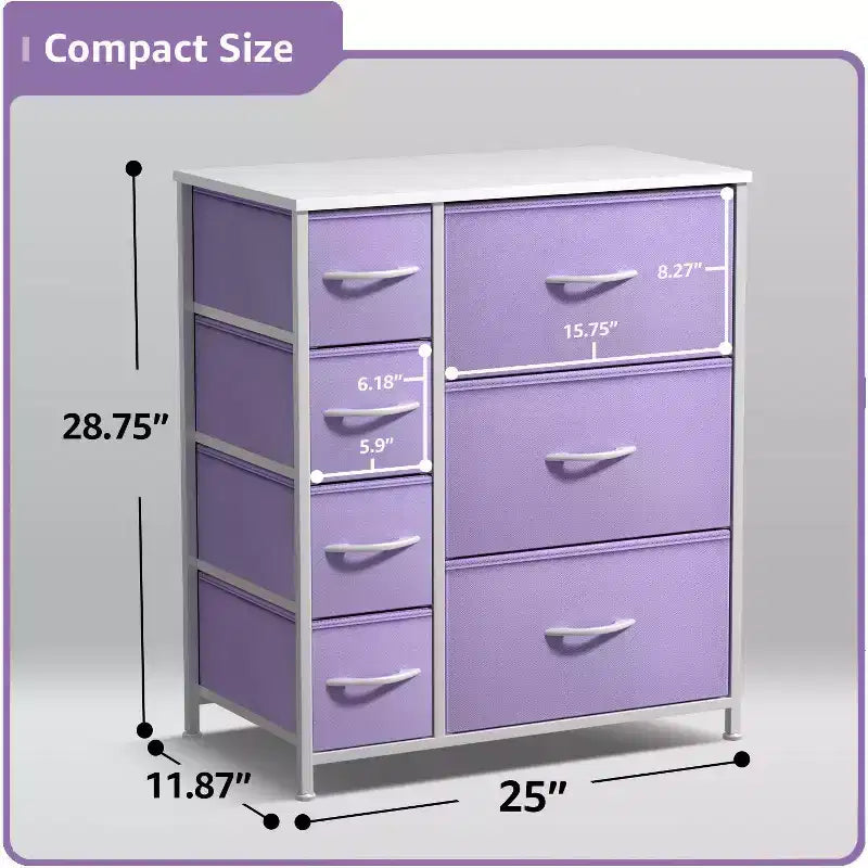 Dresser with 7 Drawers - Storage Chest Organizer with Steel Frame, Wood Top, Handles, Fabric Bins