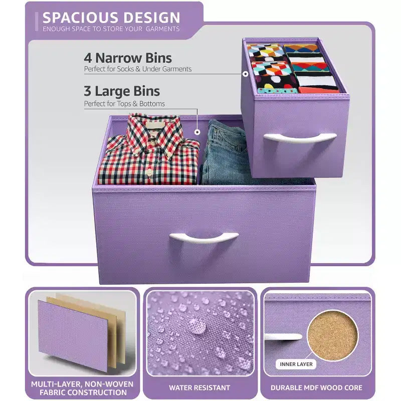 Dresser with 7 Drawers - Storage Chest Organizer with Steel Frame, Wood Top, Handles, Fabric Bins