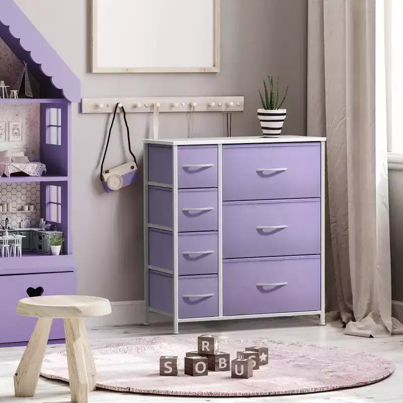 Dresser with 7 Drawers - Storage Chest Organizer with Steel Frame, Wood Top, Handles, Fabric Bins