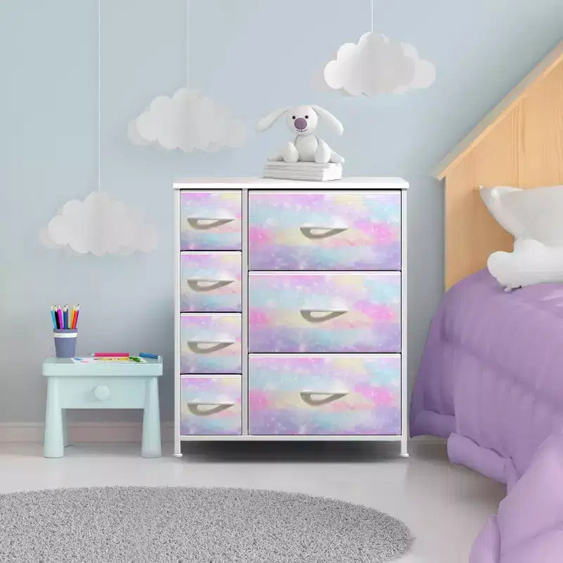 Dresser with 7 Drawers - Storage Chest Organizer with Steel Frame, Wood Top, Handles, Fabric Bins