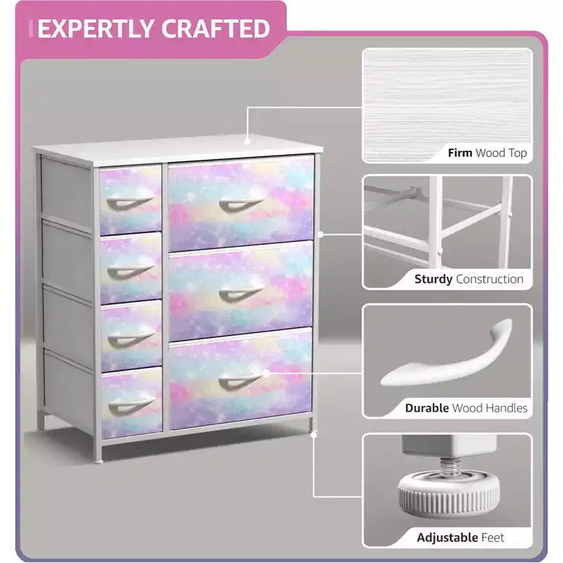 Dresser with 7 Drawers - Storage Chest Organizer with Steel Frame, Wood Top, Handles, Fabric Bins