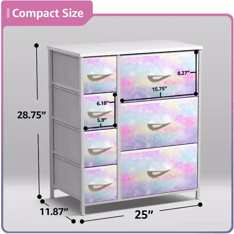 Dresser with 7 Drawers - Storage Chest Organizer with Steel Frame, Wood Top, Handles, Fabric Bins