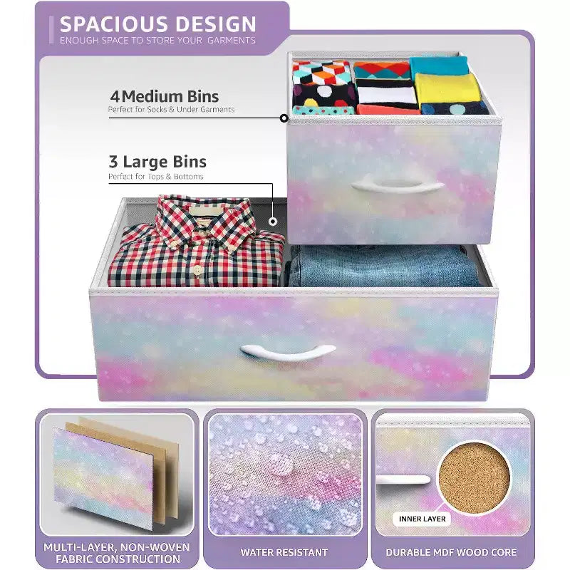 Dresser with 7 Drawers - Storage Chest Organizer with Steel Frame, Wood Top, Handles, Fabric Bins