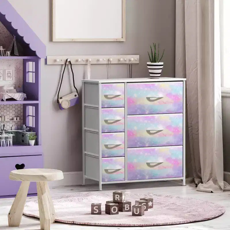 Dresser with 7 Drawers - Storage Chest Organizer with Steel Frame, Wood Top, Handles, Fabric Bins