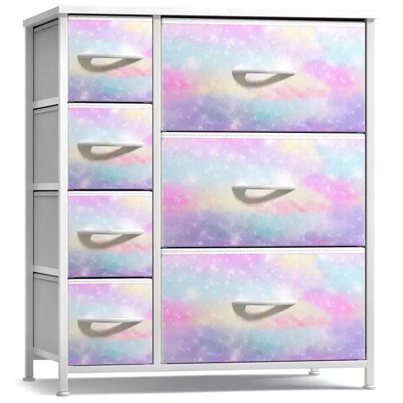 Dresser with 7 Drawers - Storage Chest Organizer with Steel Frame, Wood Top, Handles, Fabric Bins
