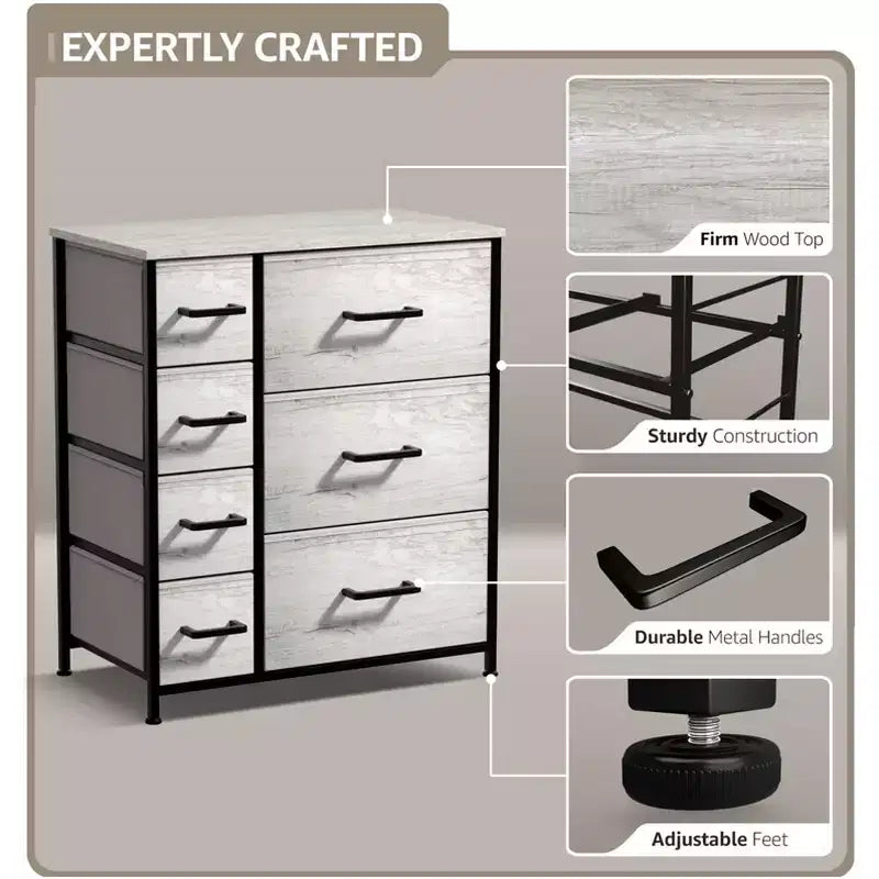 Dresser with 7 Drawers - Storage Chest Organizer with Steel Frame, Wood Top, Handles, Fabric Bins