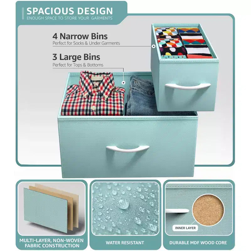Dresser with 7 Drawers - Storage Chest Organizer with Steel Frame, Wood Top, Handles, Fabric Bins