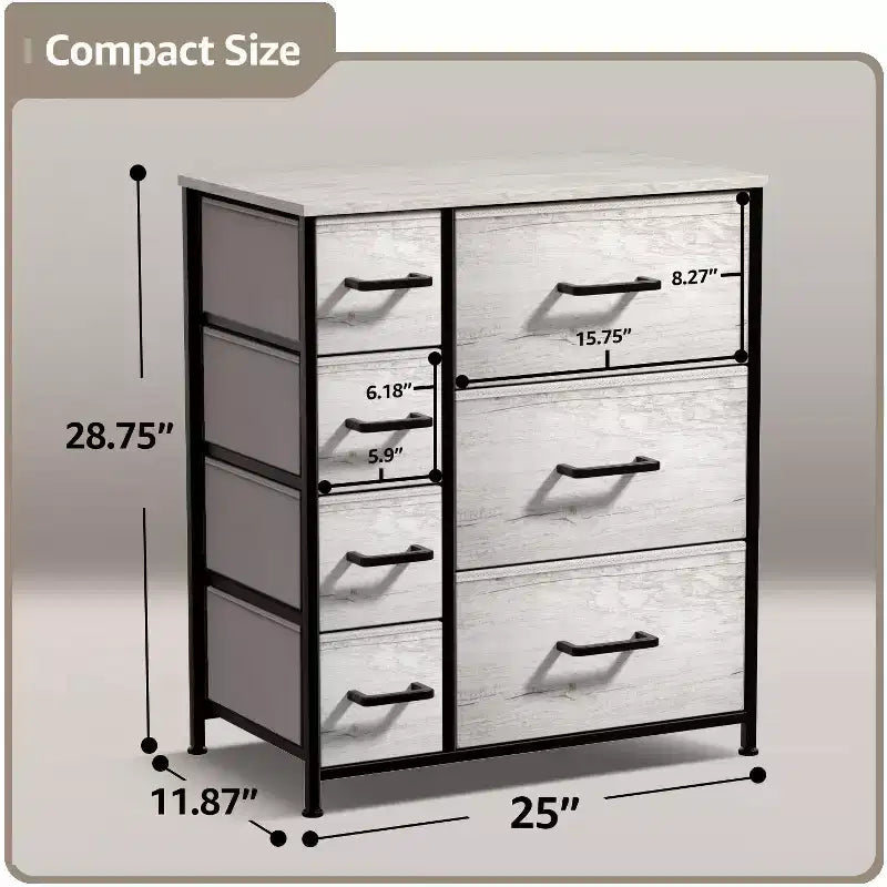 Dresser with 7 Drawers - Storage Chest Organizer with Steel Frame, Wood Top, Handles, Fabric Bins