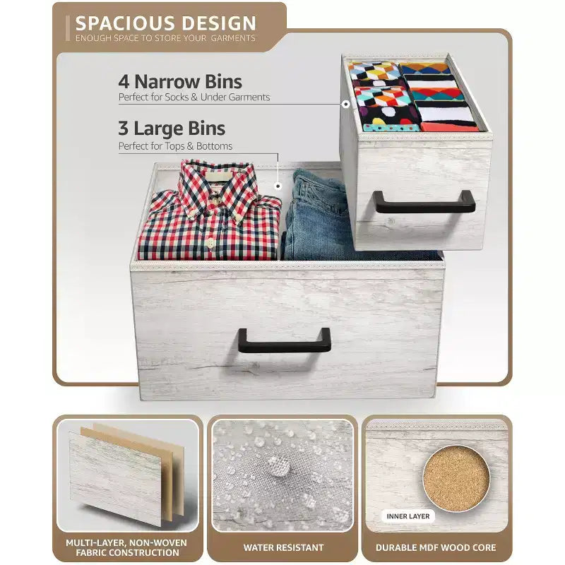 Dresser with 7 Drawers - Storage Chest Organizer with Steel Frame, Wood Top, Handles, Fabric Bins