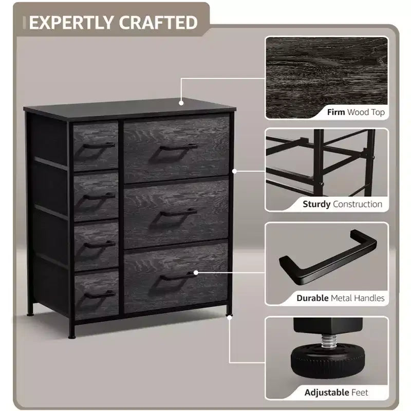 Dresser with 7 Drawers - Storage Chest Organizer with Steel Frame, Wood Top, Handles, Fabric Bins