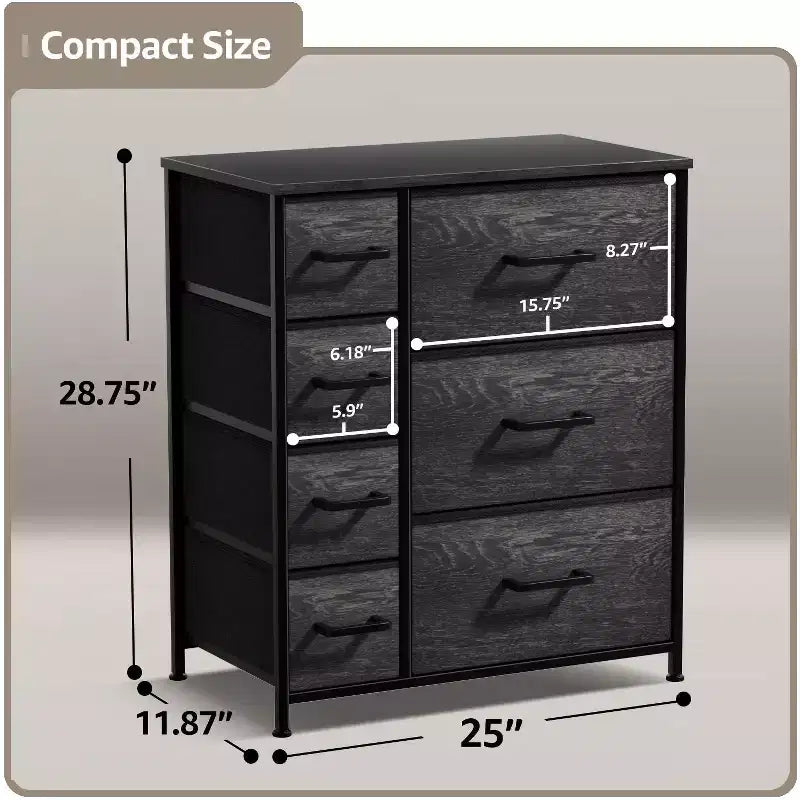 Dresser with 7 Drawers - Storage Chest Organizer with Steel Frame, Wood Top, Handles, Fabric Bins