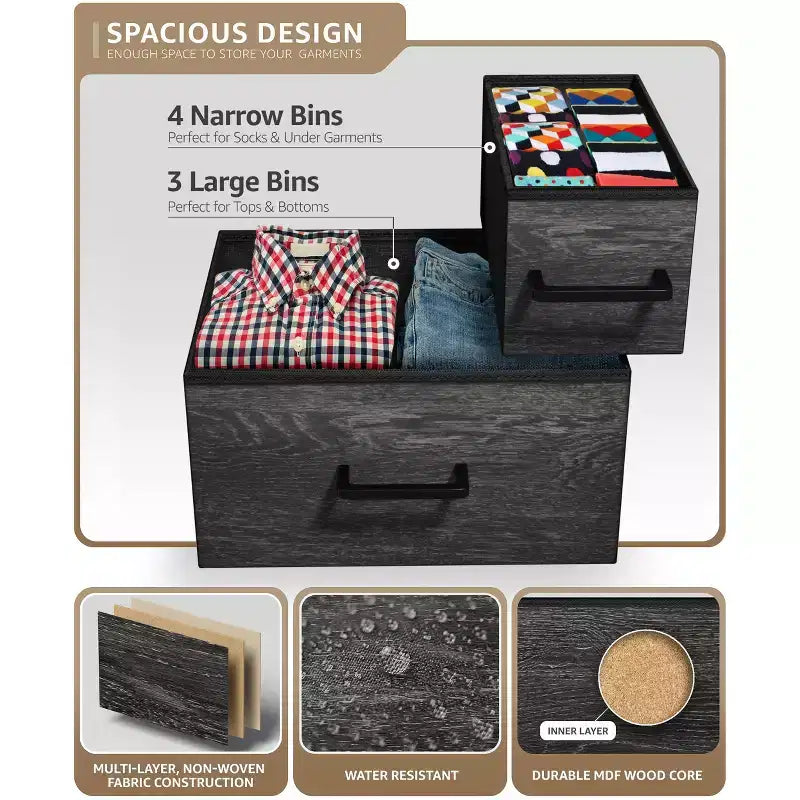 Dresser with 7 Drawers - Storage Chest Organizer with Steel Frame, Wood Top, Handles, Fabric Bins