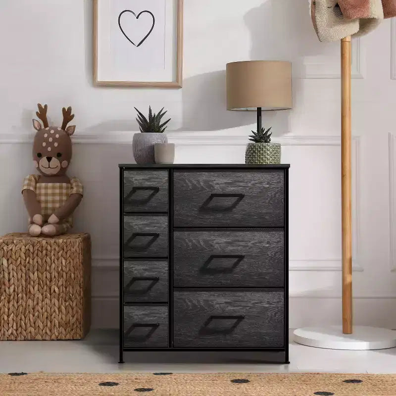 Dresser with 7 Drawers - Storage Chest Organizer with Steel Frame, Wood Top, Handles, Fabric Bins