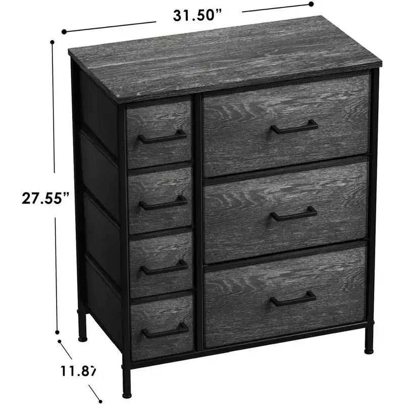 Dresser with 7 Drawers - Storage Chest Organizer with Steel Frame, Wood Top, Handles, Fabric Bins