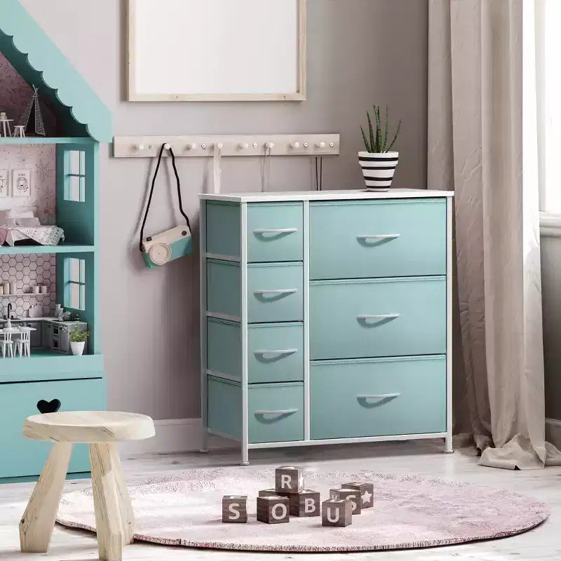 Dresser with 7 Drawers - Storage Chest Organizer with Steel Frame, Wood Top, Handles, Fabric Bins