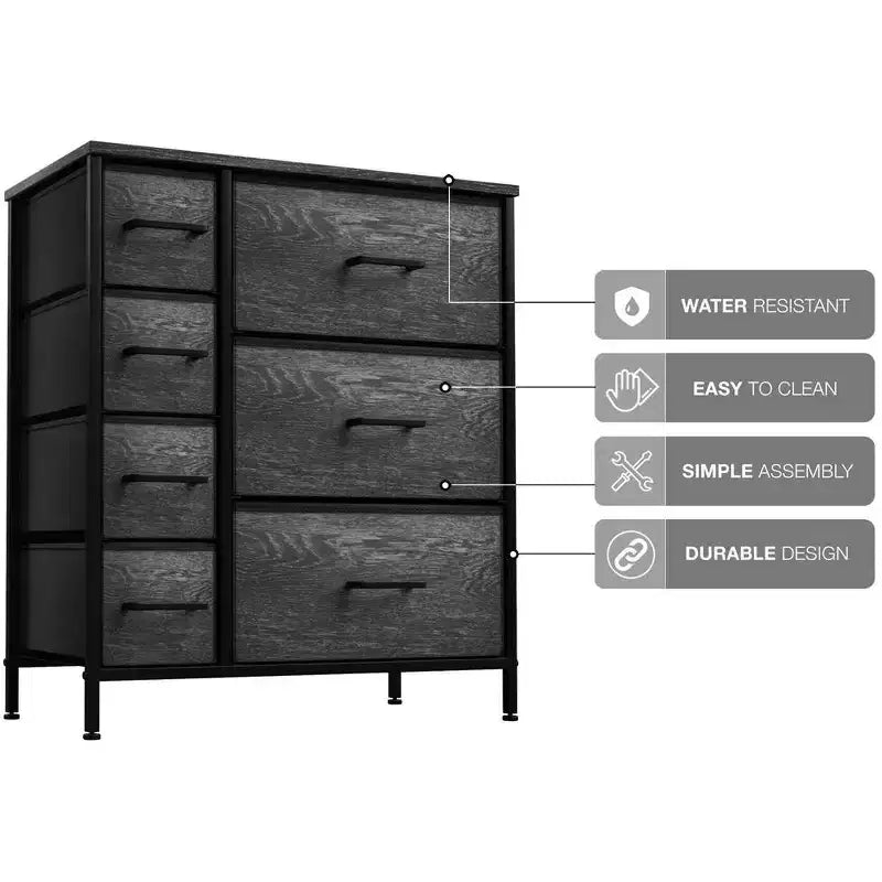 Dresser with 7 Drawers - Storage Chest Organizer with Steel Frame, Wood Top, Handles, Fabric Bins