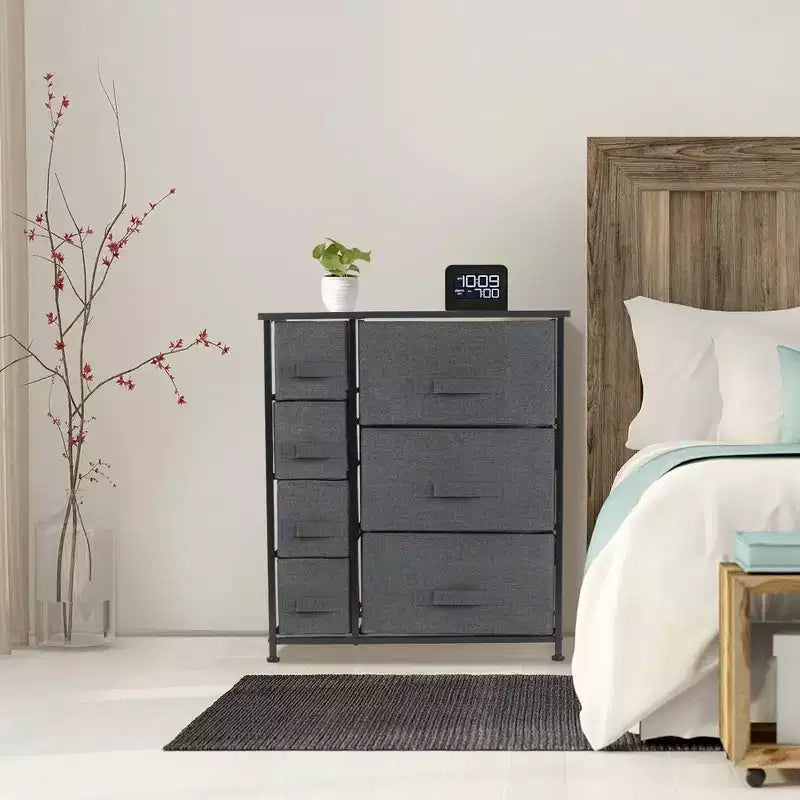 Dresser with 7 Drawers - Storage Chest Organizer with Steel Frame, Wood Top, Handles, Fabric Bins