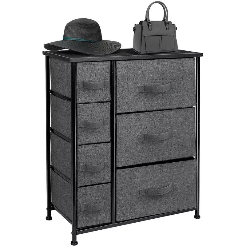 Dresser with 7 Drawers - Storage Chest Organizer with Steel Frame, Wood Top, Handles, Fabric Bins