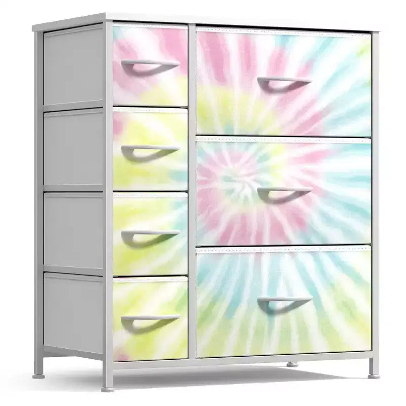 Dresser with 7 Drawers - Storage Chest Organizer with Steel Frame, Wood Top, Handles, Fabric Bins