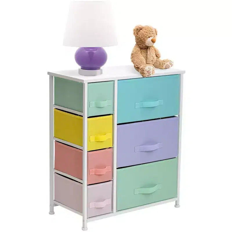 Dresser with 7 Drawers - Storage Chest Organizer with Steel Frame, Wood Top, Handles, Fabric Bins