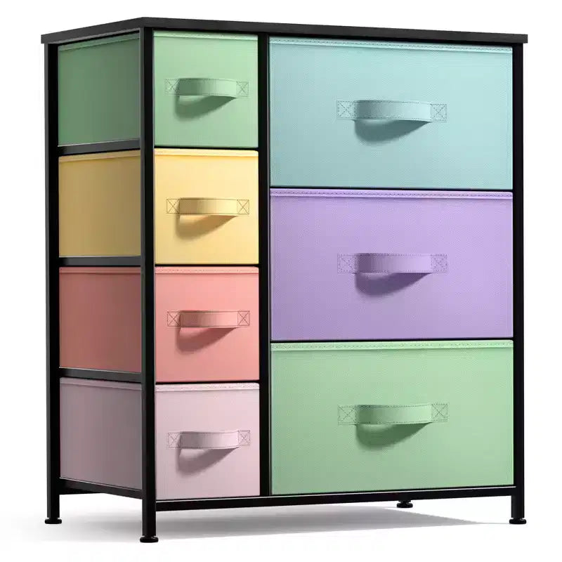 Dresser with 7 Drawers - Storage Chest Organizer with Steel Frame, Wood Top, Handles, Fabric Bins