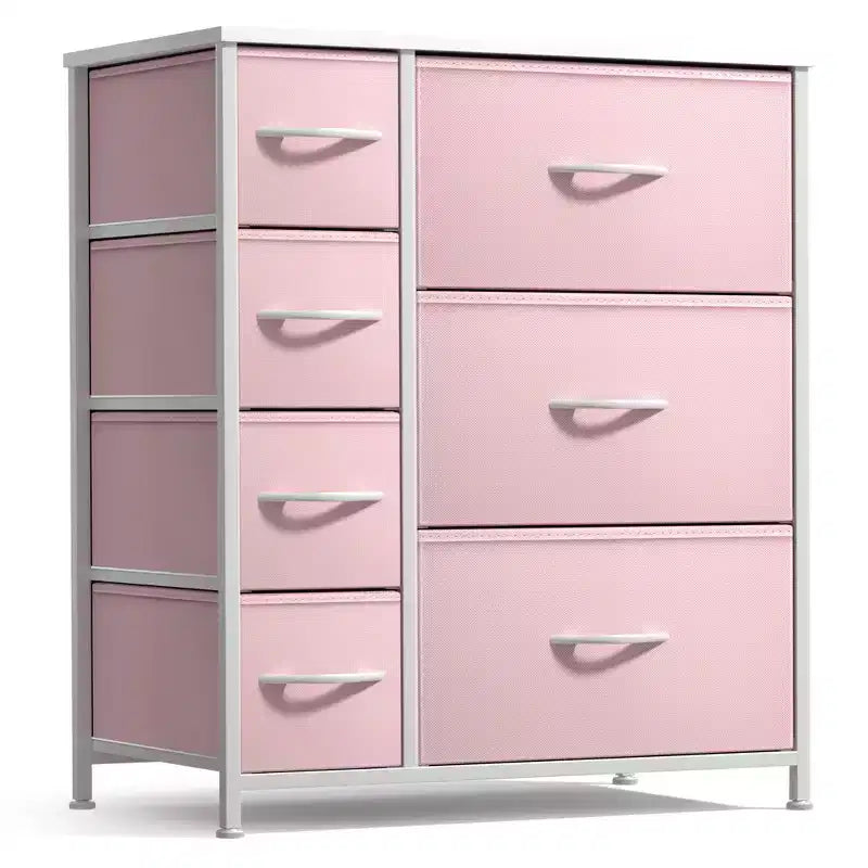 Dresser with 7 Drawers - Storage Chest Organizer with Steel Frame, Wood Top, Handles, Fabric Bins