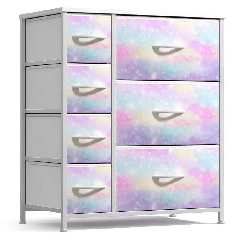 Dresser with 7 Drawers - Storage Chest Organizer with Steel Frame, Wood Top, Handles, Fabric Bins