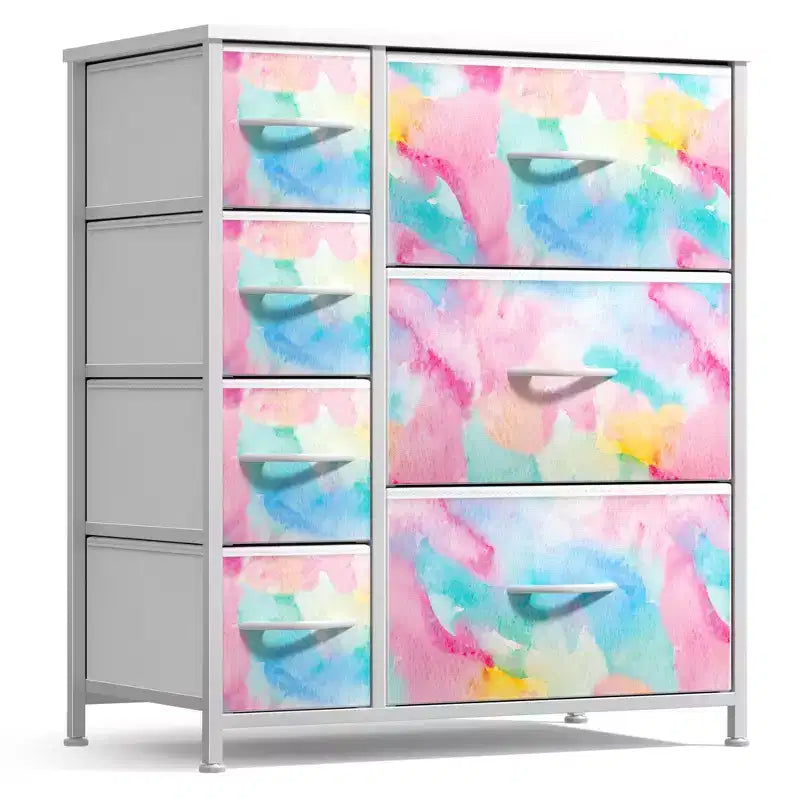 Dresser with 7 Drawers - Storage Chest Organizer with Steel Frame, Wood Top, Handles, Fabric Bins