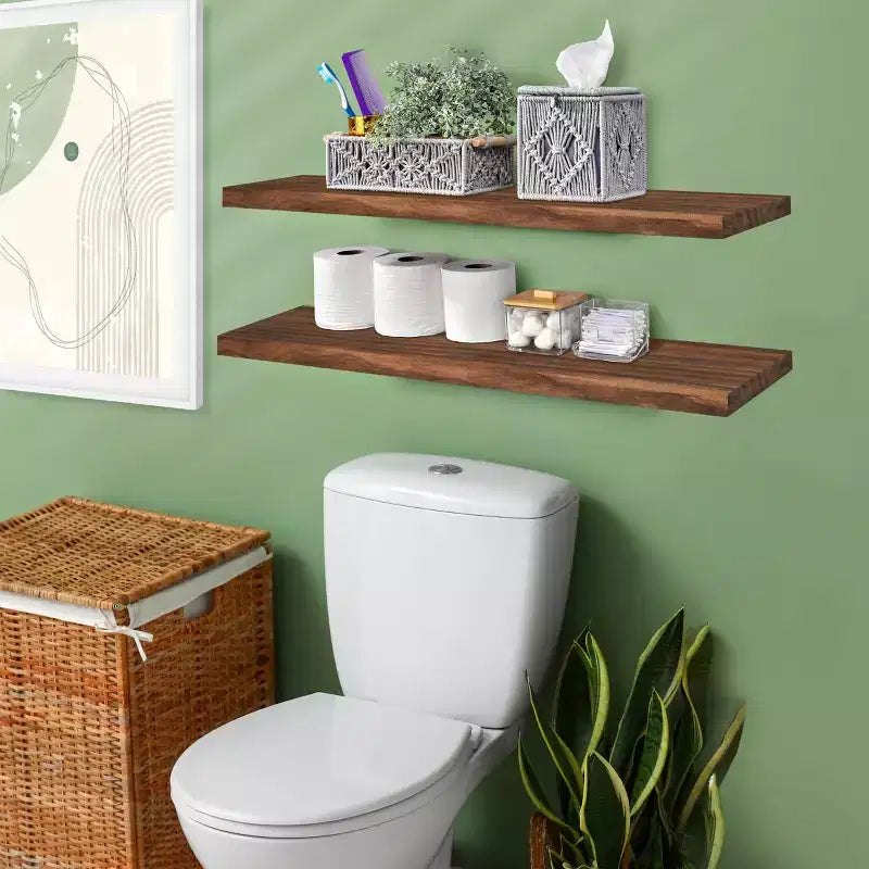 2 Pack 35 Solid Wood Floating Shelves - for Bathroom Decor, Books, Bedroom & Living Room
