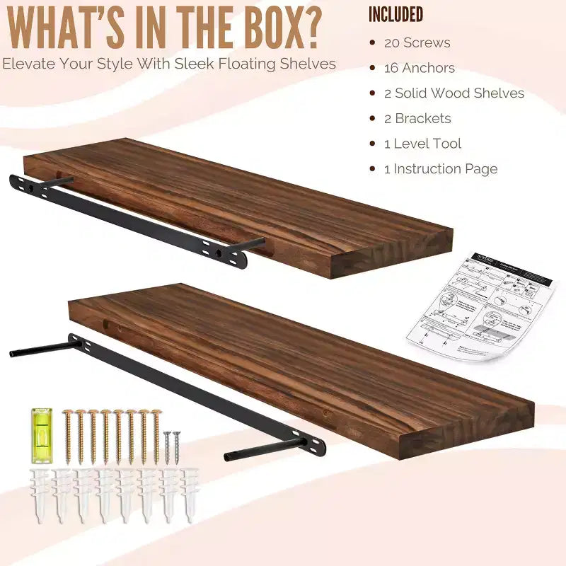 2 Pack 35 Solid Wood Floating Shelves - for Bathroom Decor, Books, Bedroom & Living Room