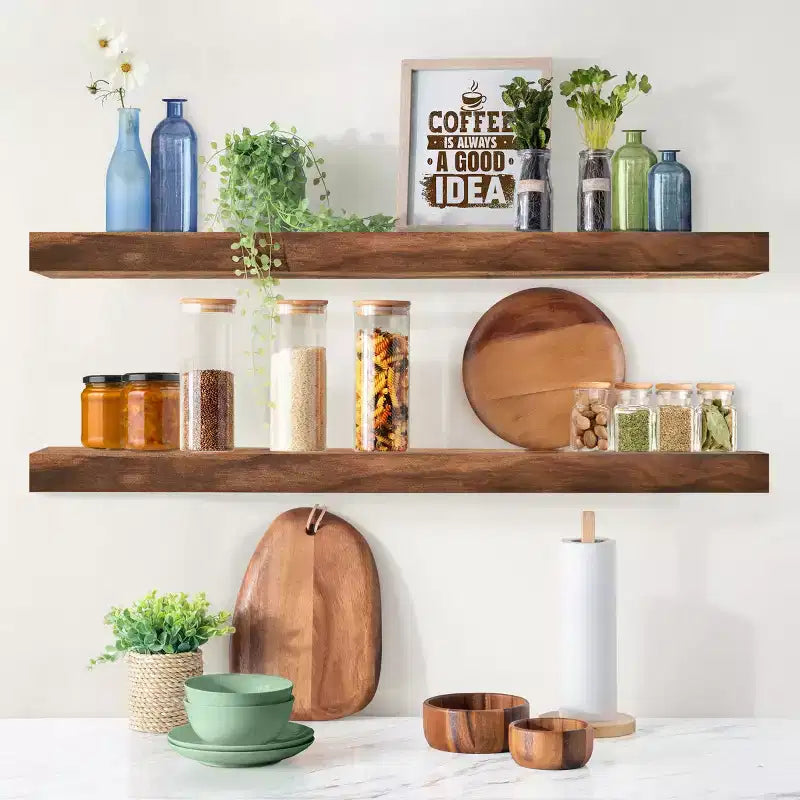 2 Pack 35 Solid Wood Floating Shelves - for Bathroom Decor, Books, Bedroom & Living Room