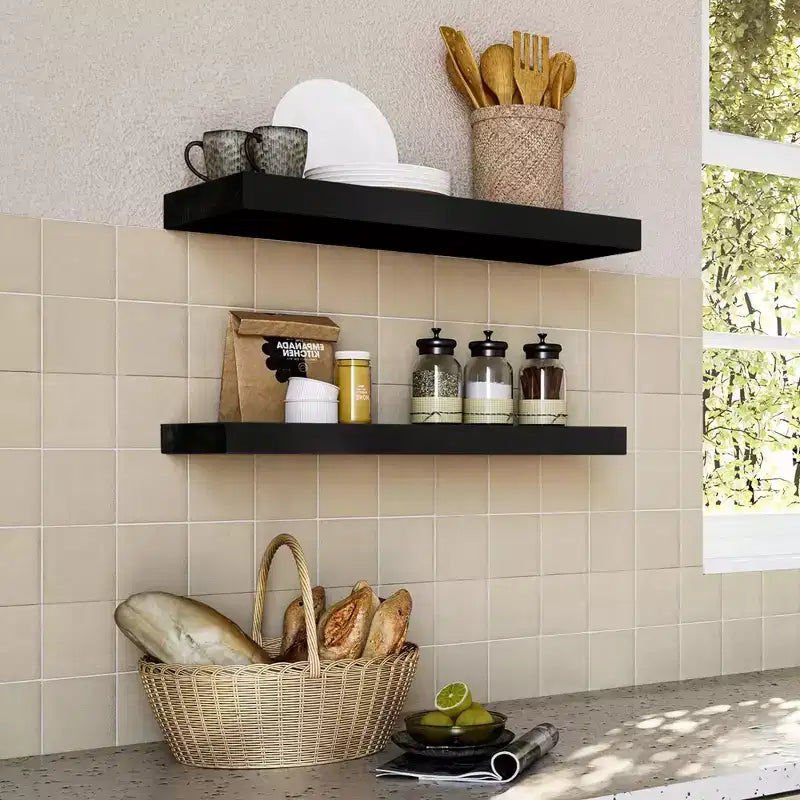 2 Pack 35 Solid Wood Floating Shelves - for Bathroom Decor, Books, Bedroom & Living Room