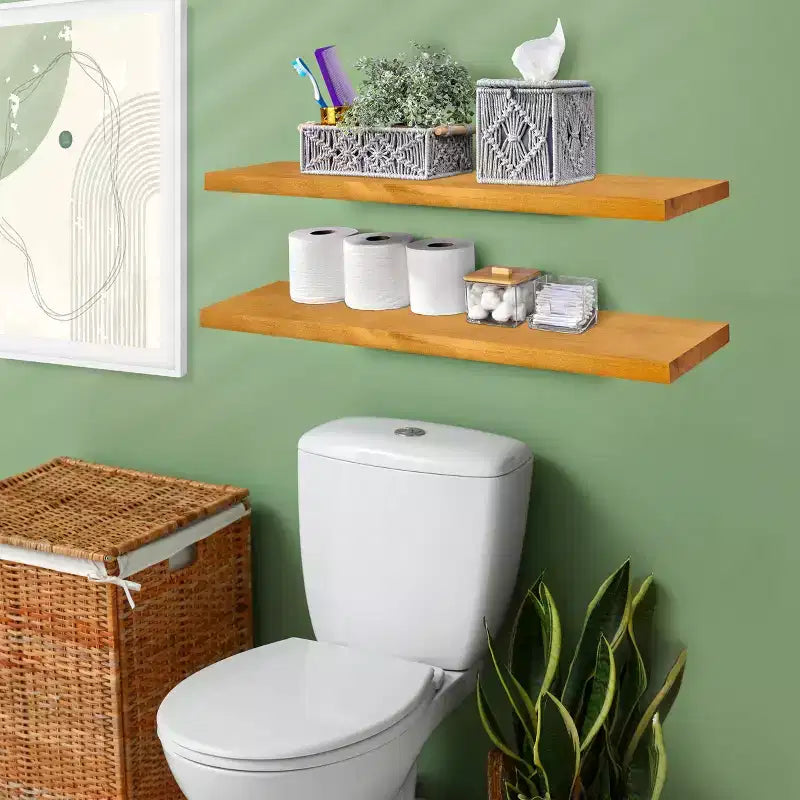 2 Pack 35 Solid Wood Floating Shelves - for Bathroom Decor, Books, Bedroom & Living Room