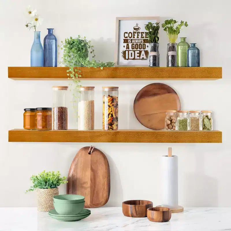 2 Pack 35 Solid Wood Floating Shelves - for Bathroom Decor, Books, Bedroom & Living Room