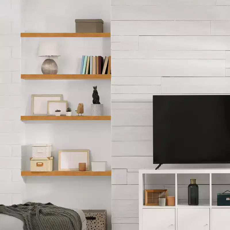 2 Pack 35 Solid Wood Floating Shelves - for Bathroom Decor, Books, Bedroom & Living Room