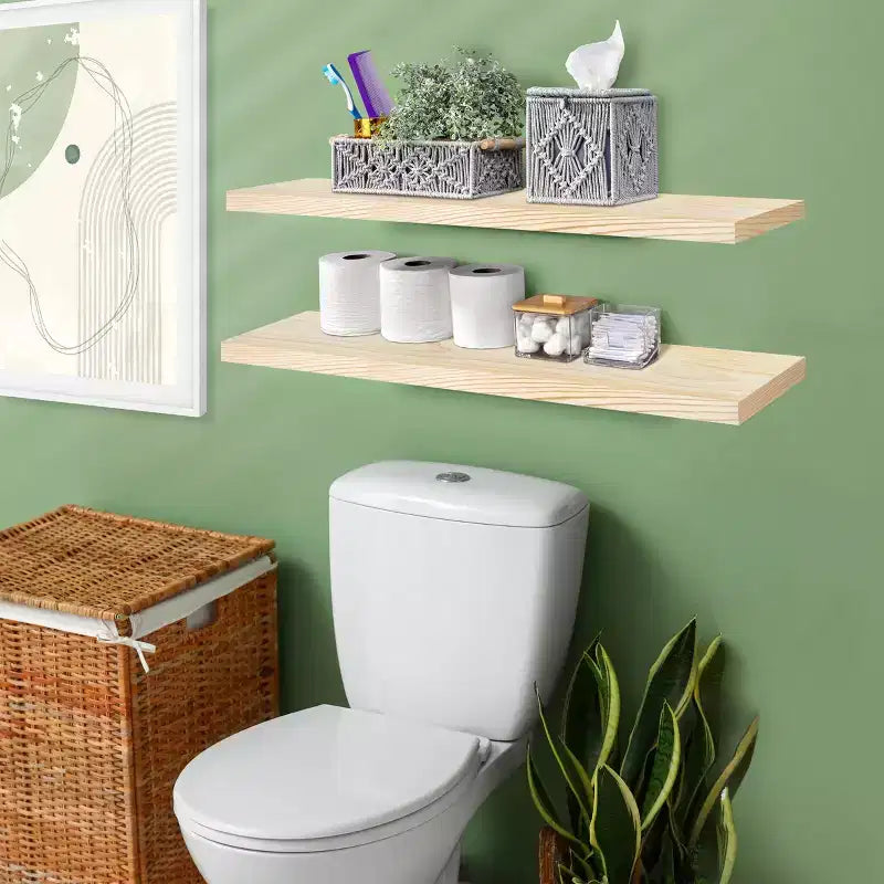 2 Pack 35 Solid Wood Floating Shelves - for Bathroom Decor, Books, Bedroom & Living Room