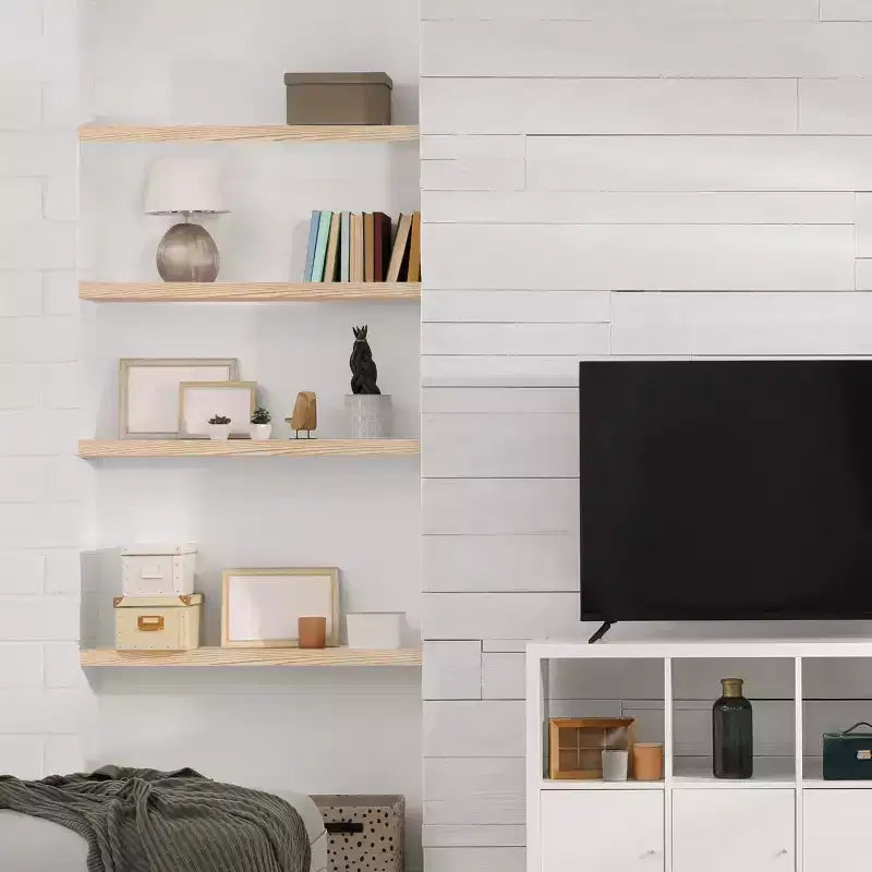 2 Pack 35 Solid Wood Floating Shelves - for Bathroom Decor, Books, Bedroom & Living Room