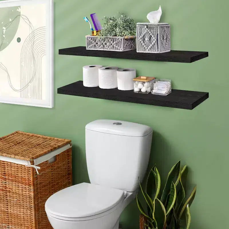 2 Pack 35 Solid Wood Floating Shelves - for Bathroom Decor, Books, Bedroom & Living Room