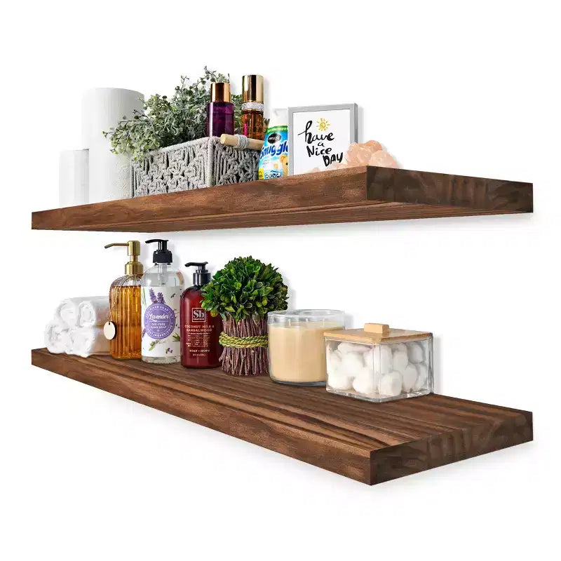 2 Pack 35 Solid Wood Floating Shelves - for Bathroom Decor, Books, Bedroom & Living Room