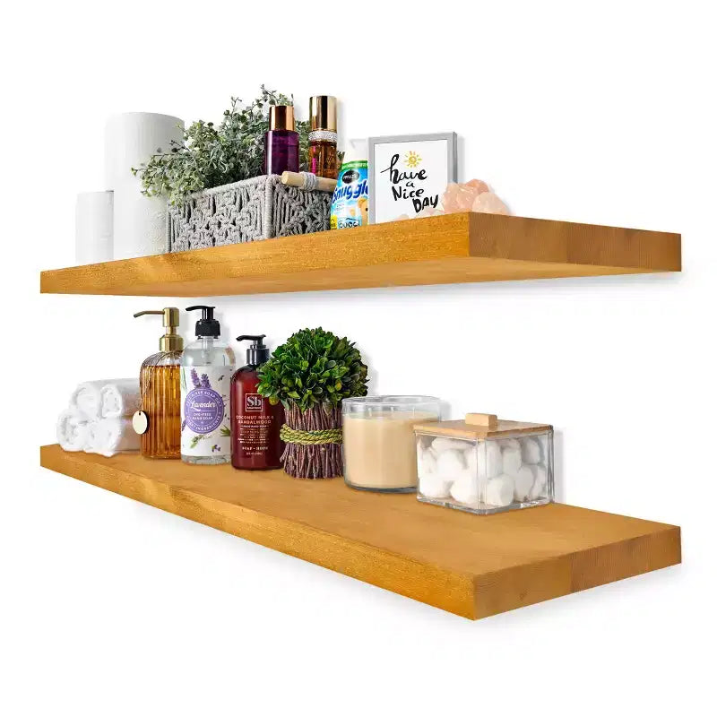2 Pack 35 Solid Wood Floating Shelves - for Bathroom Decor, Books, Bedroom & Living Room