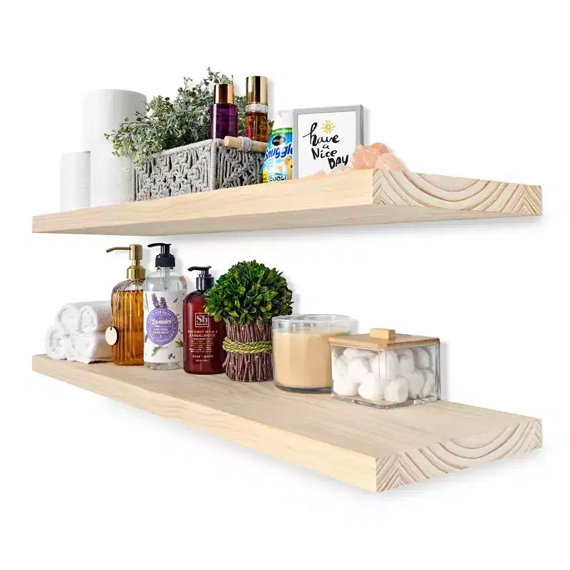 2 Pack 35 Solid Wood Floating Shelves - for Bathroom Decor, Books, Bedroom & Living Room