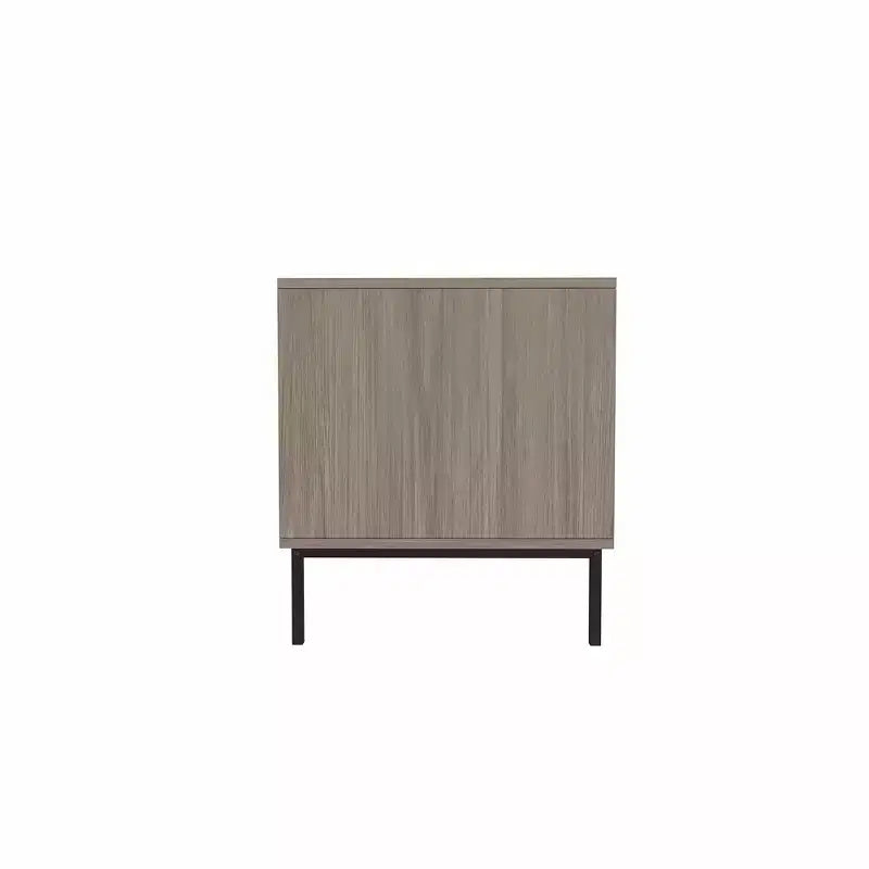 Rectangular Wooden Coffee Table with Sliding Door & Woven Veneer, Symmetrical Storage for Living Room or Bedroom