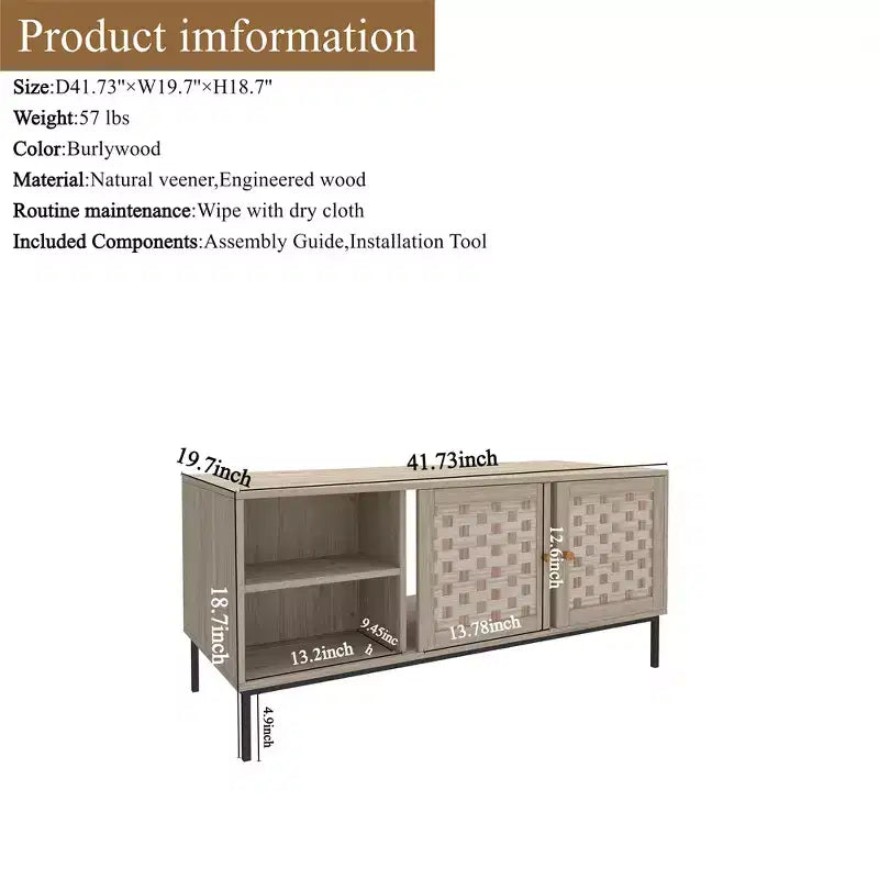Rectangular Wooden Coffee Table with Sliding Door & Woven Veneer, Symmetrical Storage for Living Room or Bedroom