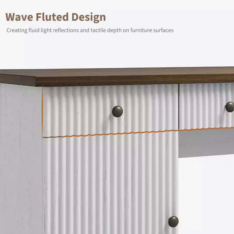 60 Modern Executive Desk with Charging Station & File Drawers, Fluted Wooden Home Office Desk with Storage for Study Room, Computer Writing Desk
