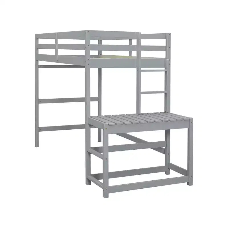 Twin Loft Bed with Stairs, Space-Saving Kids Bed Frame, Ladder Platform, Guardrail, No Box Spring Needed