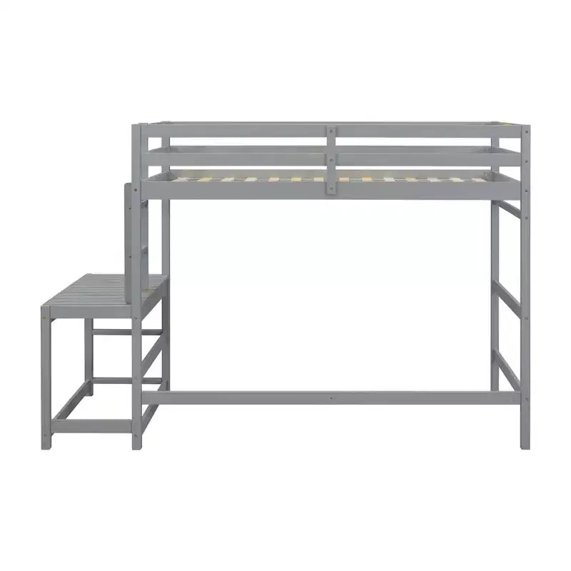Twin Loft Bed with Stairs, Space-Saving Kids Bed Frame, Ladder Platform, Guardrail, No Box Spring Needed
