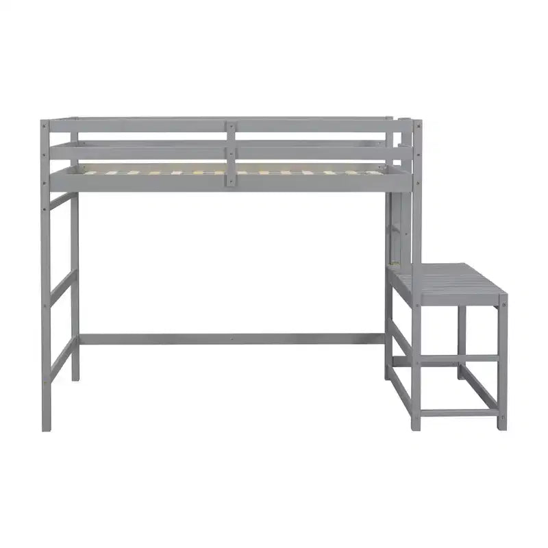 Twin Loft Bed with Stairs, Space-Saving Kids Bed Frame, Ladder Platform, Guardrail, No Box Spring Needed
